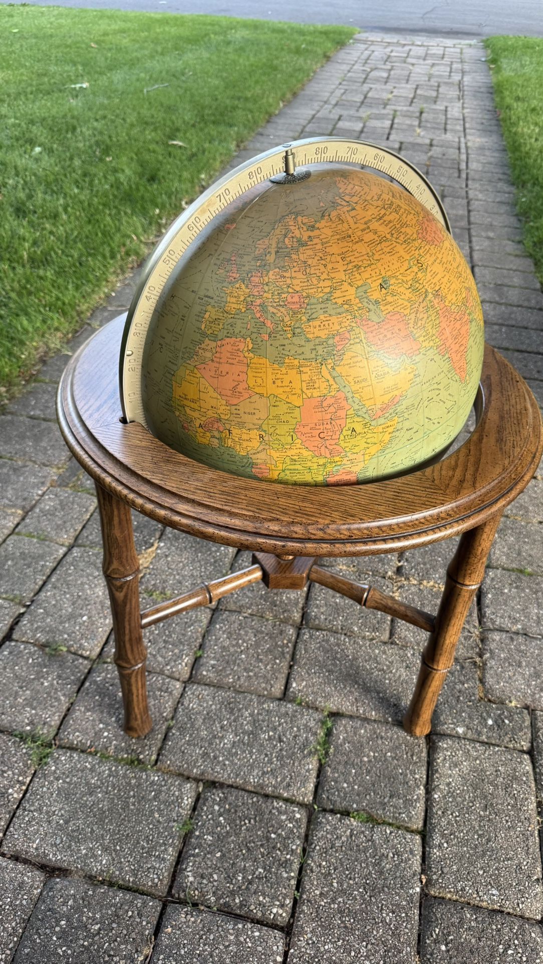 Vintage Replogle Globe on Wooden Stand