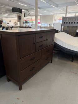 Dark Brown Wood Dresser with 7 Drawers
