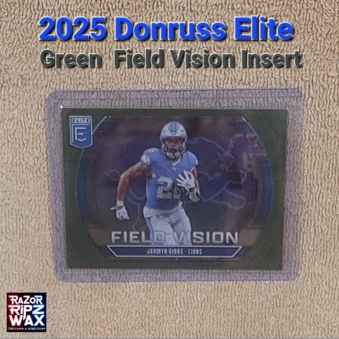 JAHMYR GIBBS 2025 DONRUSS ELITE #8 GREEN FIELD VISION INSERT NFL FOOTBALL CARD LIONS FREE SHIPPING