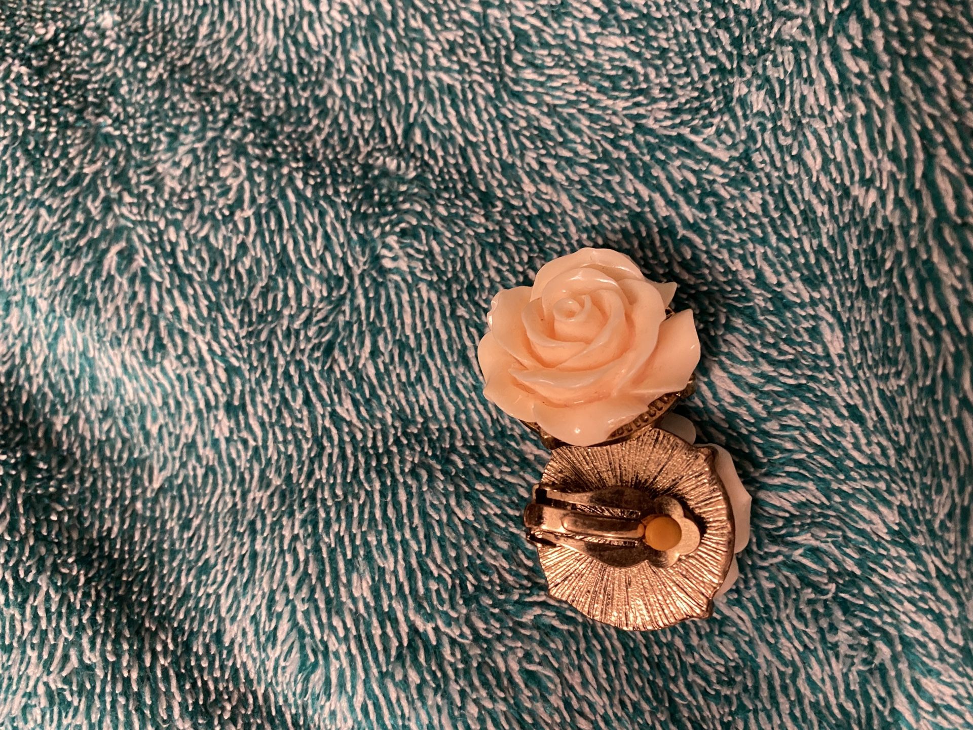 Blush Pink Rose Clip-on Earrings with Gold Metal Backs