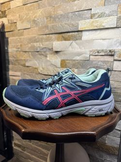 Woman’s Sz 10 Asics GEL-Venture 8 Trail Running Shoes Mako Blue/Pink Glow EUC