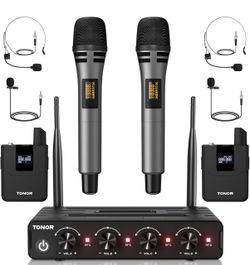 TONOR Wireless Microphone System, Handheld Mic Set with Headset/Lapel Mics