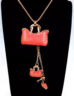 Crystal Red Handbag and Shoe Necklace