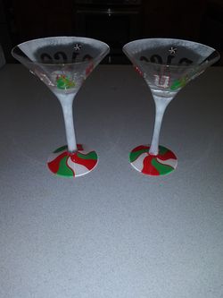 TWO 7 FROSTED GLASS CHRISTMAS NAUGHTY OR NICE MARTINI GLASSES NEW NEVER  USED for Sale in Naperville, IL - OfferUp