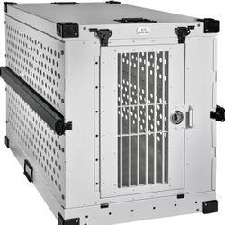 Heavy Duty Fully Collapsible Powder-Coated Aluminum Dog Crate - Large (White)