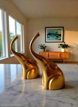 Minimalist gold elephant figurines, Cast Aluminium Contemporary Decor 10"×4"