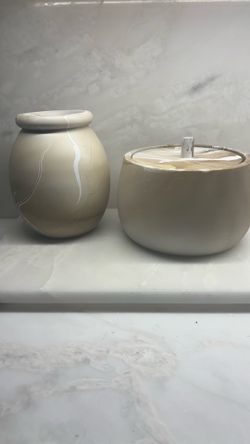 Modern Ceramic Vase and Covered Canister Jar Set