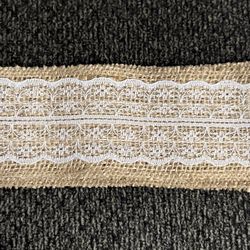 17 Burlap Table Runners with lace middle. 10' long 18" wide