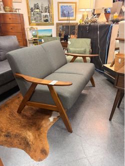 NEW Mid-Century Modern Gray Loveseat | Solid Wood Frame | $440