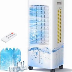 Air Cooler with Remote & Timer, 2200+ CFM Portable Fan That Blows Cold Air for Large Room, Home Office, Bedroom - 2.1Gal High-Capacity Tank, 3 Modes, 