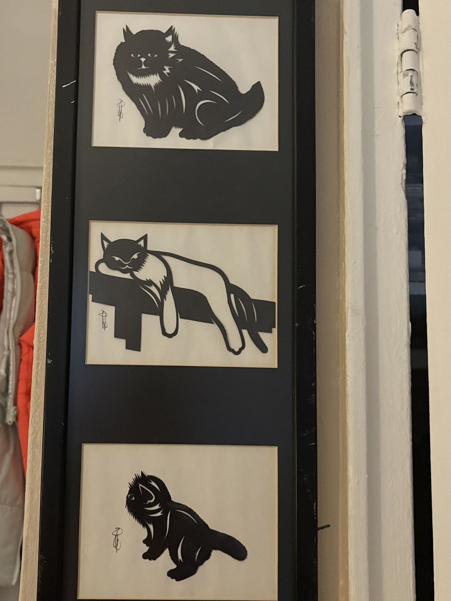 Hand Made Felt Cats Inside Glass Frame Very Fine Work