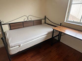 Day bed twin mattress and mattress topper and frame with matching desk