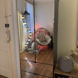 Modern Black Wardrobe with Mirror Doors and Drawer