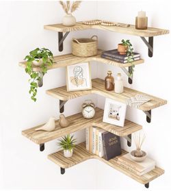 (2726)Conner Shelves Wall Mounted for Decor, Carbonized Black 5pcs
Solid wood shelf with metal brackets, holds 40 lbs. Optimizes corner storage. Fits