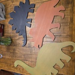 Set of 3 Wooden Dinosaur Wall Hangings | Kids Room Decor