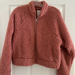 Hollister Coral Full Zip Women’s  Sherpa Coat Small 