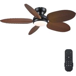 Ceiling Fans with Lights and Remote/APP Control, 45 Inch Low Profile Tropical Ceiling Fan for Living Room Bedroom, Outdoor Flush Mount Palm Leaf