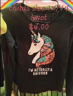 Kids Unicorn Sequin Long Sleeve Shirt Size 12/14