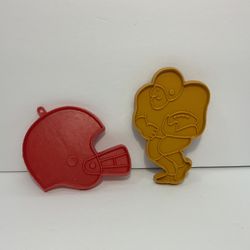 Vintage Hallmark Set of 2 Football Plastic Cookie Cutters Tan Player Red Helmet