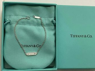 Tiffany & Co. 18k White gold 750 Bar Tag Chain Diamond Bracelet Size Small