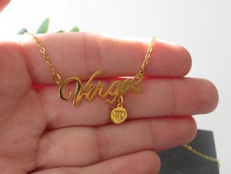 12 Constellation Zodiac Old English Letter Sign Pendant Necklace Astrology, Virgo