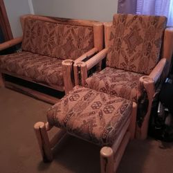 Rustic Log Loveseat, Chair And Ottoman