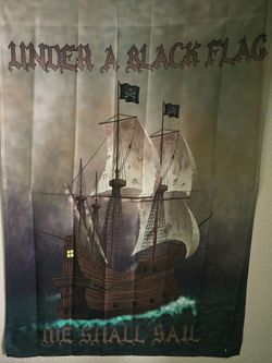 Pirate Ship Black Flag 28"x40" Nylon Fabric Banner