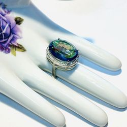 STERLING SILVER.925 STAMPED MUSTY TOPAZ AND CZ RING 