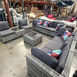 New 10 Pieces Wicker Outdoor Patio Furniture set Sectional Sofa Set ottoman table