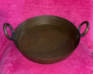 Vintage Copper Patina Jalebi Making Double Handled Hand Beaten Frying Pan RARE!