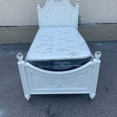 Off White twin size Disney Princess Bed Frame With Brand New Twin Size Plush Mattress and Box spring in Plastics