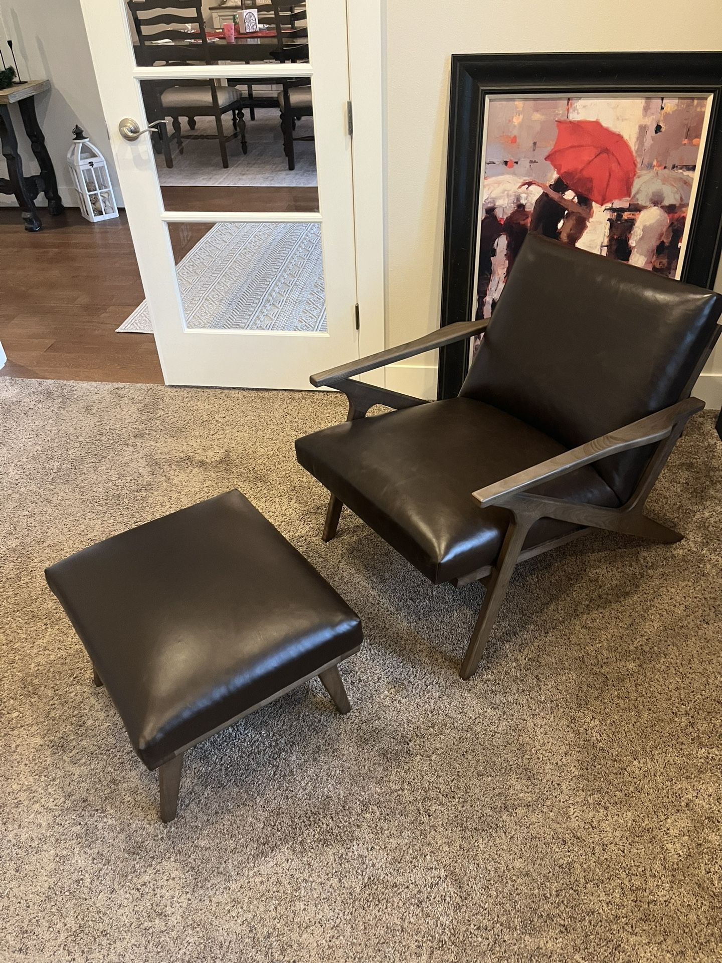 Crate & Barrel Leather Chairs and Ottomans Brand New