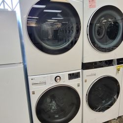 LG ThinQ Front Loading Washer And Stackable Gas Dryer Set 