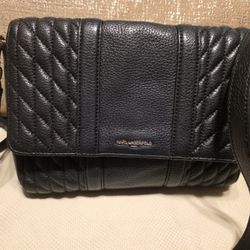 Karl Lagerfeld Black Leather Crossbody Bag Shoulder Bag Purse 10" X 8" X 2"