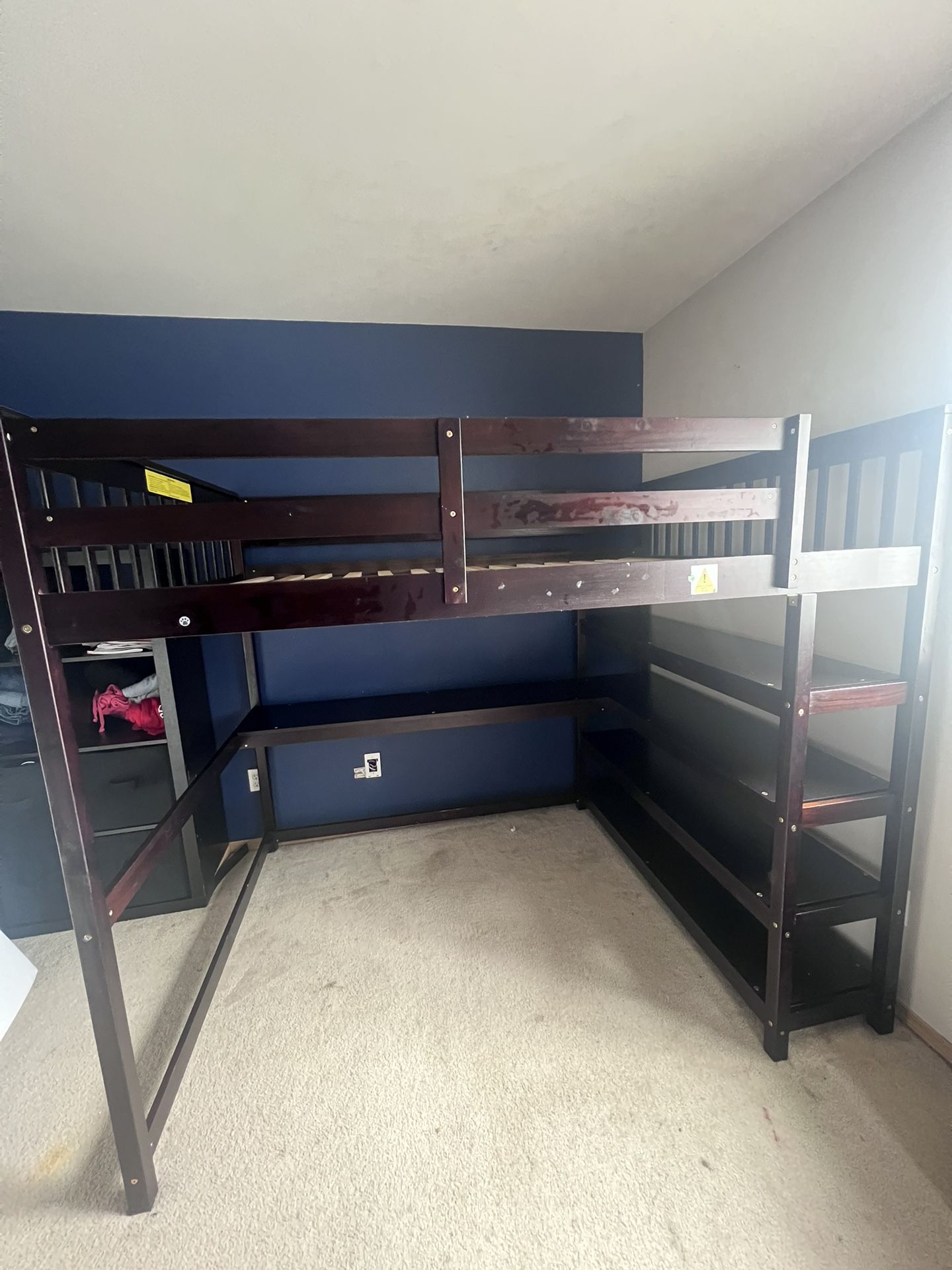 Merxa Full loft Bed With Shelves 