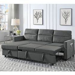 Velvet Reversible Sleeper Sectional Sofa with Storage Ch