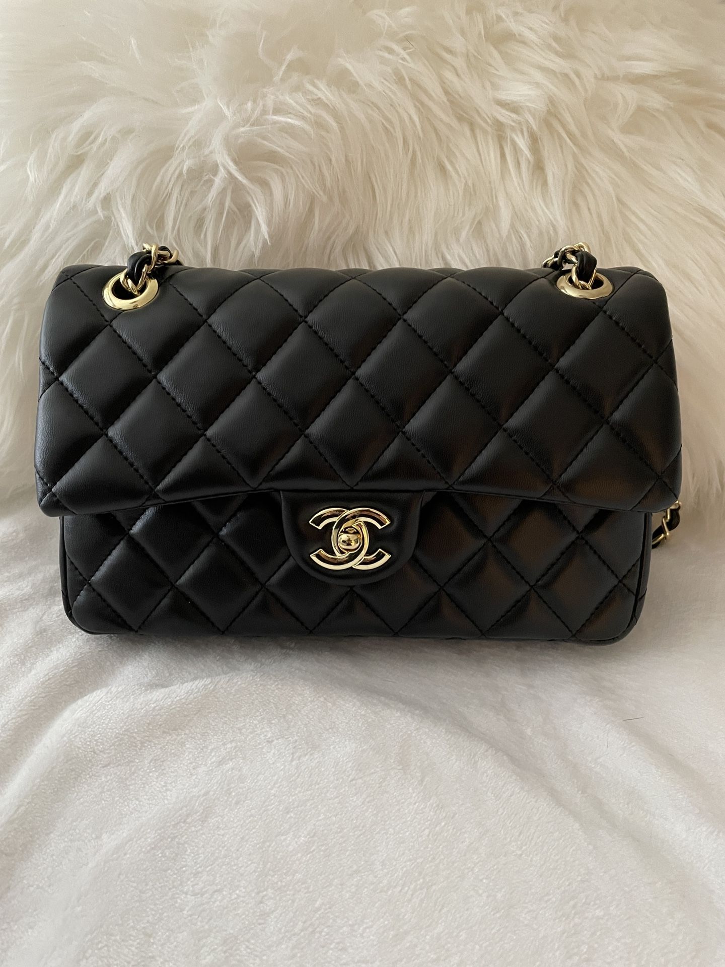 Soft  Black Leather Bag Double Flap New