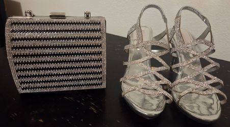 Silver Rhinestone Clutch and Sandal Set