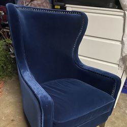 Large Upholstered Blue Studded Chair