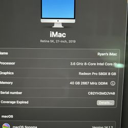 27” iMac 5K 40gb Ram i9 512gb