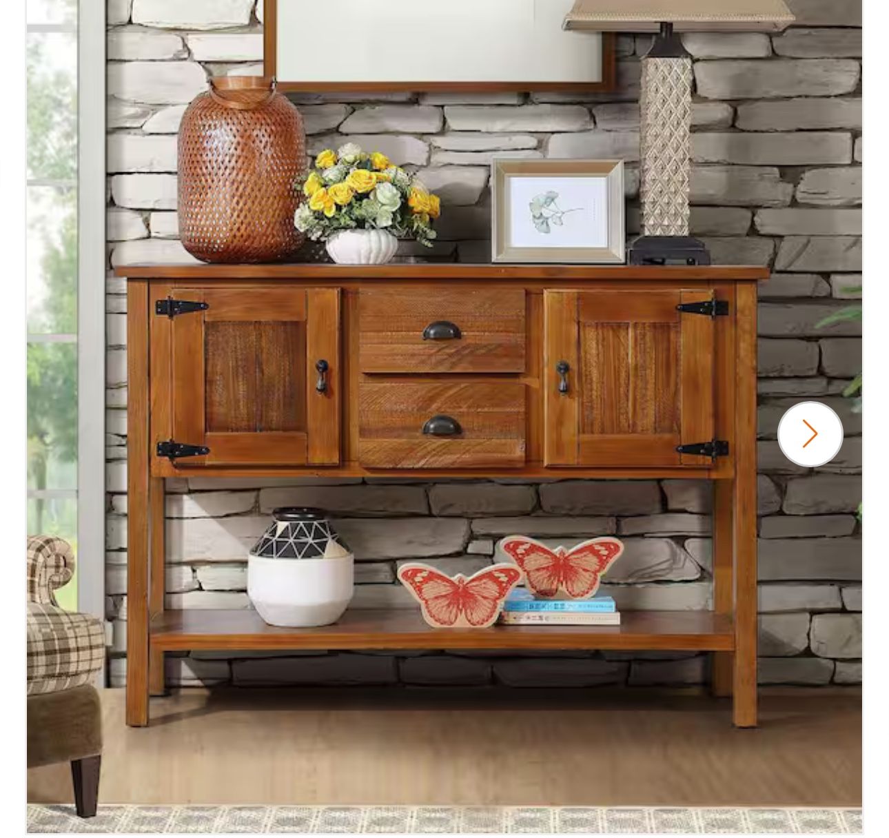 Retro Style Brown Freestanding Wood 48 in. Storage Buffet Sideboard with 2-Drawers and 2-Cabinets and Open Bottom Shelf