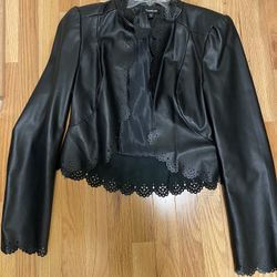Bebe Cropped  Black Leather Jacket 