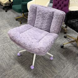 Criss Cross Chair with Wheels, Wide Cross Legged Office Chair, Adjustable Swivel, Violet