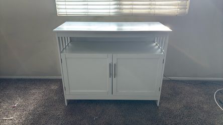 White Wood Sideboard Cabinet with Open Shelf