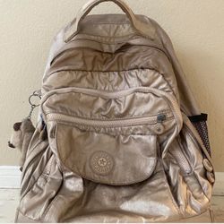 Kipling Large Metallic Gold Rolling Backpack 