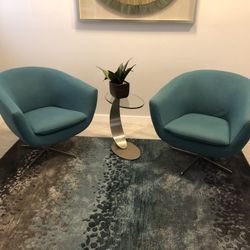 Copenhagen Turquoise Pair Swivel Chairs 