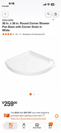 Delta 38 in. x 38 in. Round Corner Shower Pan Base with Corner Drain in White