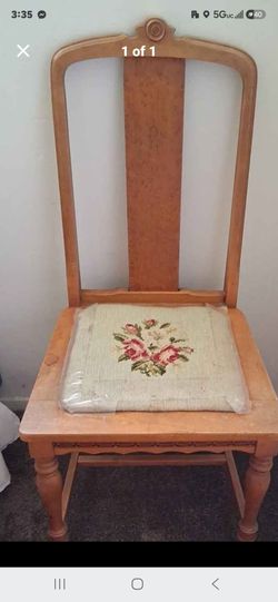 Antique Wooden Chair with Needlepoint Cushion
