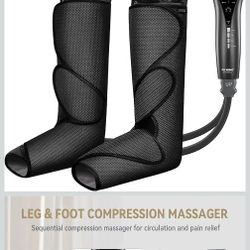 FIT KING Foot and Leg Compression Massager for Circulation and Pain Relief with Knee Heating Therapy - Handheld Controller 3 Modes 3 Intensities - Gif