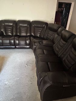 Dark Brown Leather Sectional Recliner Sofa